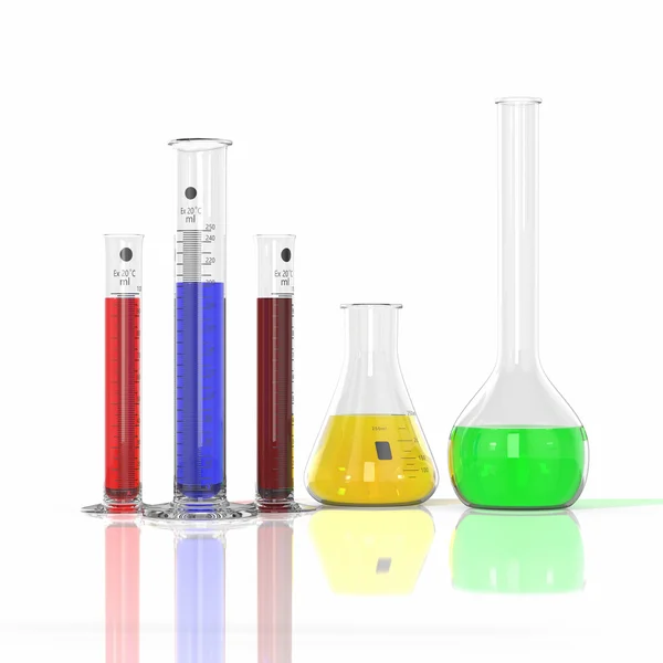 3D render illustration. Laboratory blue glassware on white background — Stock Photo, Image