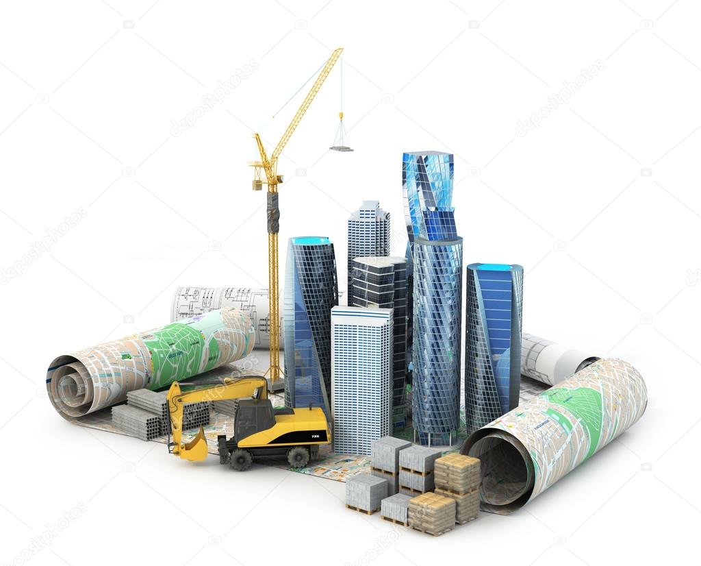 Skyscrapers, building materials, high-rise faucet and an escalat
