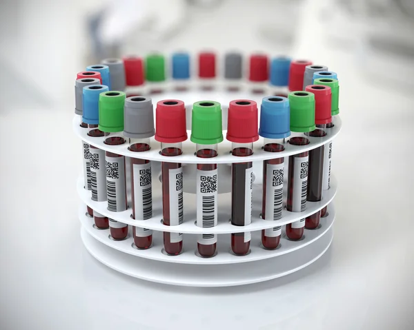 3D render illustration.test tubes with blood in lab centrifuge m — Stock Photo, Image