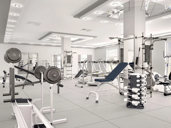 Interior do novo ginásio moderno com equipamentos. ilustração 3d — Fotografia de Stock