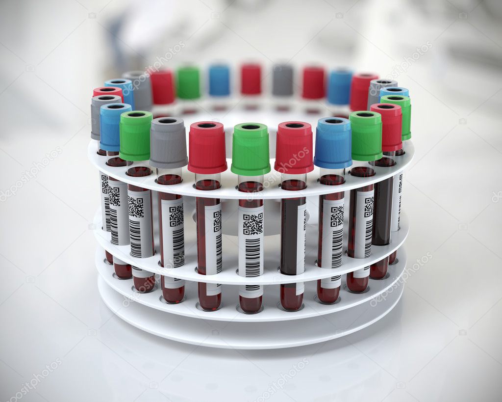 3D render illustration.test tubes with blood in lab centrifuge m