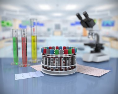 3D render illustration.blood tüplerde laboratuvar santrifüj.