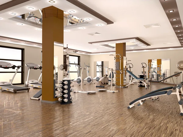 Interior of new modern gym with equipment. 3d illustration — Stock Photo, Image
