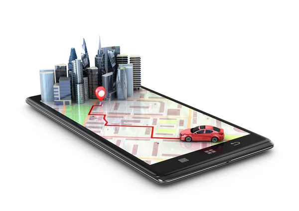 Mobile GPS navigation, travel and tourism concept. View a map on — Stock Photo, Image