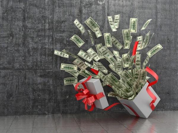 Conceito monetário. Um presente em dinheiro ou dinheiro. Ilustração 3D . — Fotografia de Stock