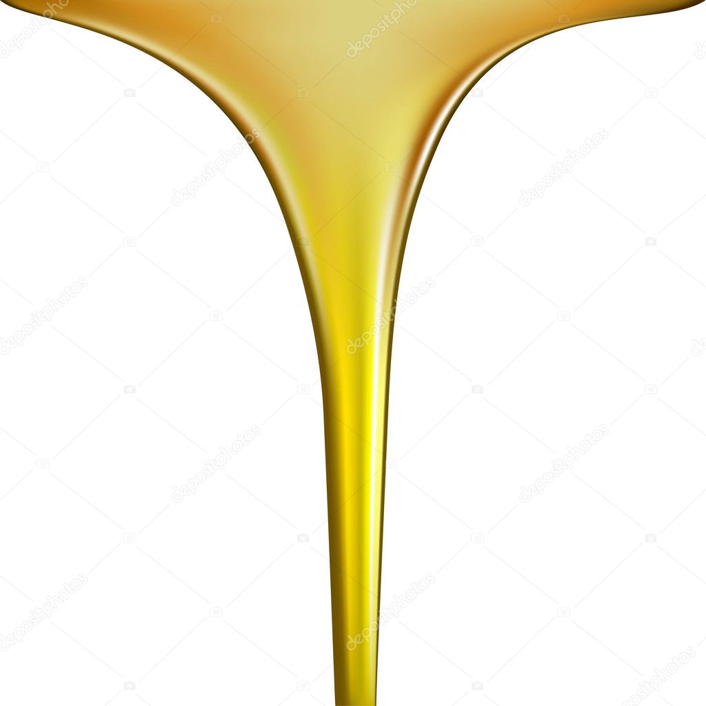 Pouring oil or golden liquid on white background