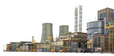 Fabrika beyaz arka plan üzerinde. Sanayi. 3D çizim