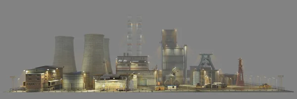 Továrna s osvětlením v mlze izolované na šedém pozadí. V — Stock fotografie