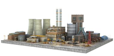 Fabrika beyaz arka plan üzerinde. Sanayi. 3D çizim