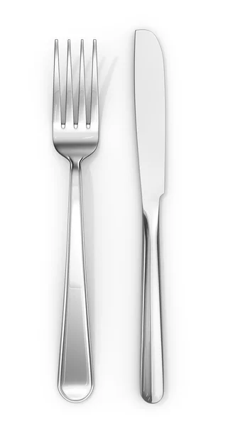 Mes en vork. 3D illustratie — Stockfoto