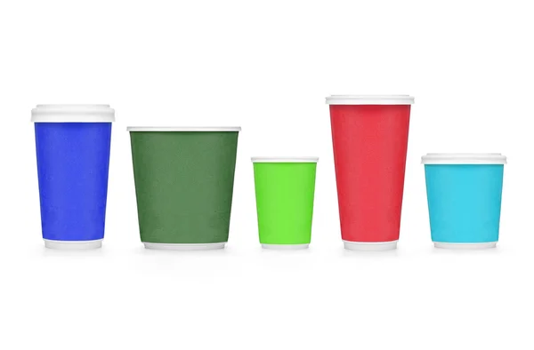 Набір різних пластикових чашок ізольовані на білому — стокове фото