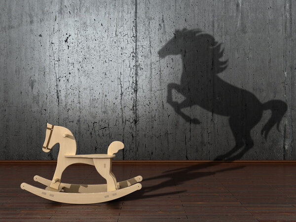 The concept of the hidden potencial.Toy horse in the room which 