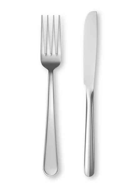 Mes en vork geïsoleerd op witte achtergrond — Stockvector