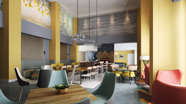 Ahşap klasik mobilyalarla modern ve basit bir kafe..