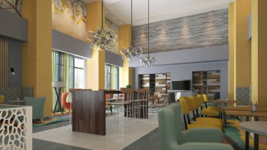 Ahşap klasik mobilyalarla modern ve basit bir kafe..