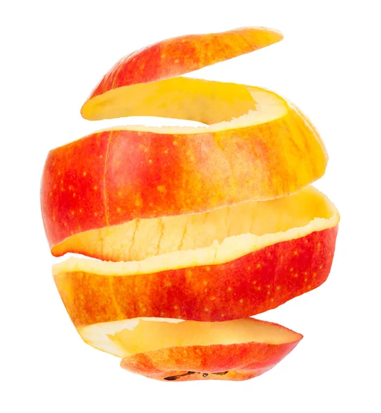 白い背景の上の皮をむいた皮のリンゴ — ストック写真
