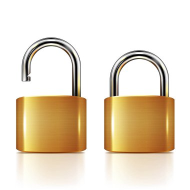 Beyaz izole kilitli ve kilidi asma kilit