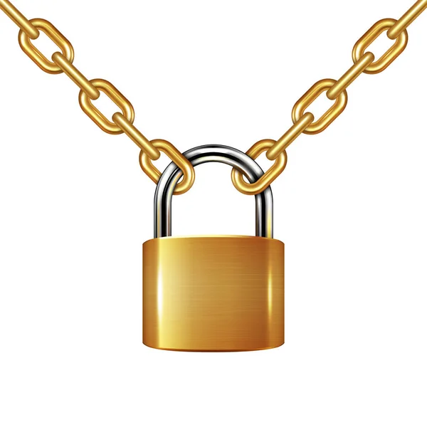 Golden Chain and Padlock — Stock Vector