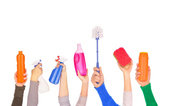 Raccolta mani con gli elementi per lavare i piatti e la pulizia — Foto Stock