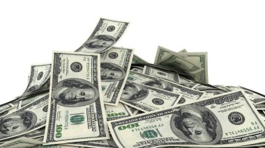 3D render, illüstrasyon, yığın dolar üzerinde beyaz b izole faturaları