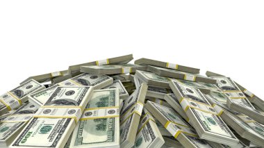 Beyaz arka plan üzerinde para yığın. yüz dolarlık bills.3 destesi
