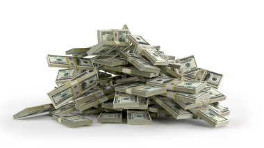 Beyaz arka plan üzerinde para yığın. yüz dolarlık bills.3 destesi