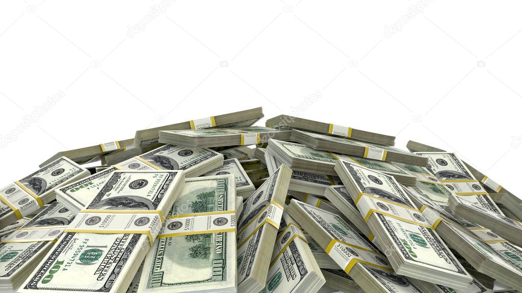 Money heap on white background. stacks of hundred dollar bills.3