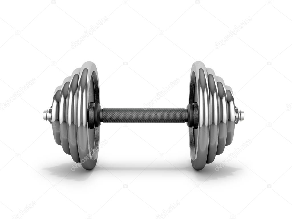 A metal dumbbell isolated on a white background.3D illustration
