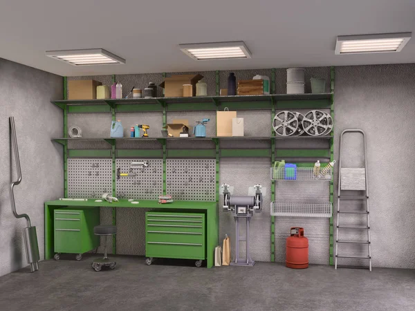 Garage inre; 3D illustration — Stockfoto