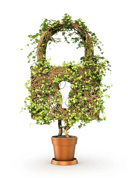 Concept d'accès. La plante verte en forme de cadenas. Illustrtra 3d — Photo