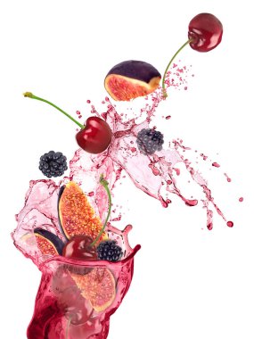 Taze meyve, düşen, meyveler Meyve sıçrama, üzerinde beyaz izole