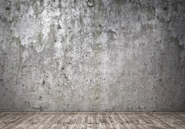 Quarto vazio com parede de concreto e piso de madeira. ilustração 3d — Fotografia de Stock