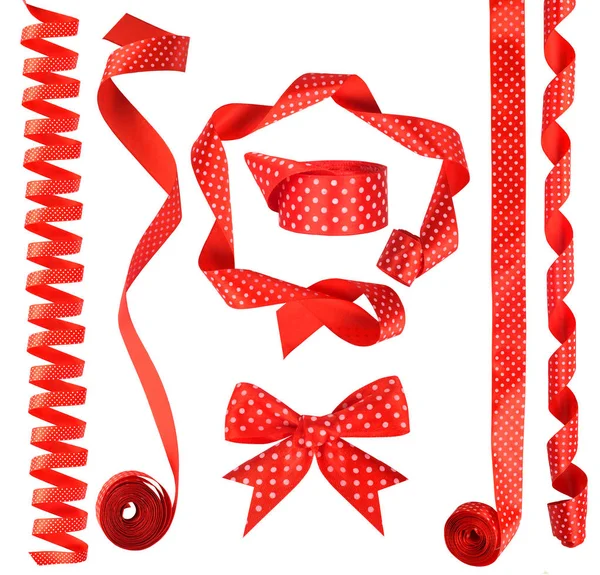 Red ribbon collection isolated on white, clipping path included — Stock Photo, Image