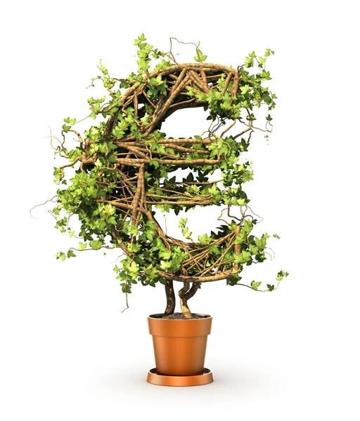 Groene plant in de vorm van geld teken. 3D illustratie — Stockfoto