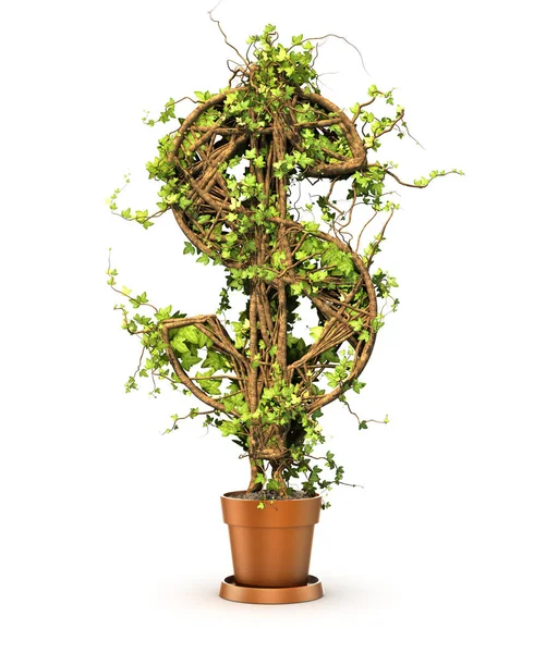 Plante verte sous forme de signe d'argent. Illustration 3d — Photo