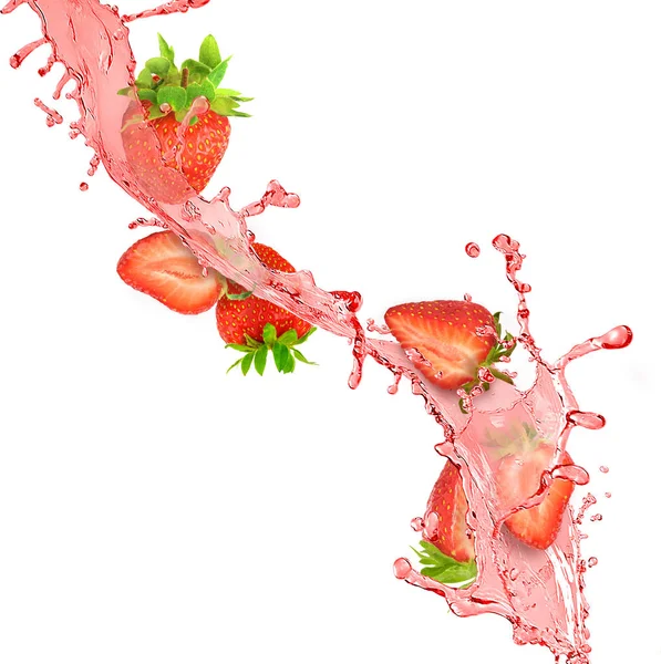 红草莓汁飞溅 — 图库照片