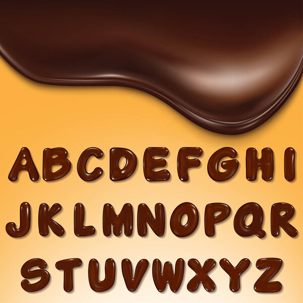 Latin alphabet made of dark melted chocolate