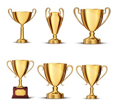 Beyaz arkaplanda izole edilmiş altın bardak.