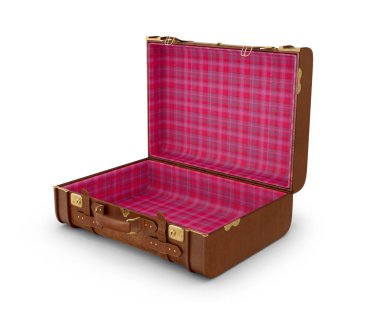 Beyaz bir arka plan üzerine açık deri çanta. 3D çizim