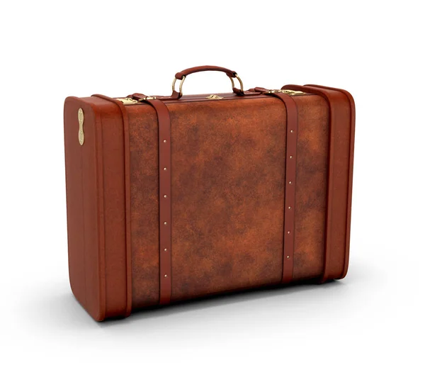 Old leather suitcase. Retro suitcase on a white background. 3D i — Stock Photo, Image