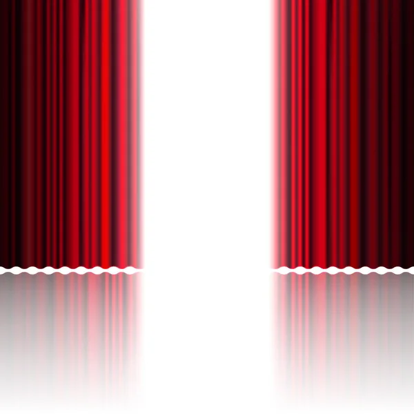 Cortinas vermelhas abertas para teatro e cinema com um fundo branco — Vetor de Stock