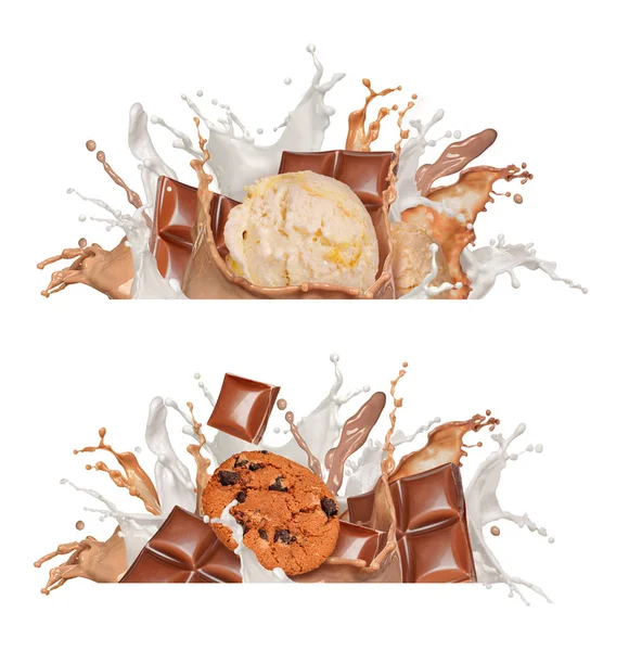 Csobbanás a csokoládét és tejet — Stock Fotó