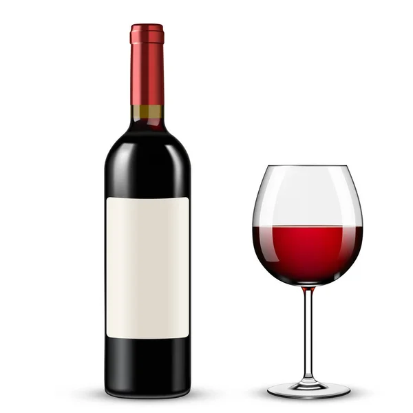 Bouteille de vin rouge et verre sur fond blanc — Image vectorielle