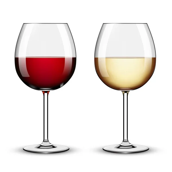 Bicchiere di Vino Rosso e Vino Bianco su sfondo Bianco — Vettoriale Stock