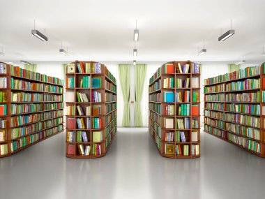 3d illustration of Bright and modern books on the shelves in the clipart