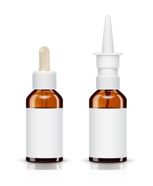 Damla ve beyaz arka plan üzerinde izole Sprey şişeleri