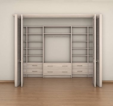 boş oda iç ve boş büyük dolap; 3D çizim 