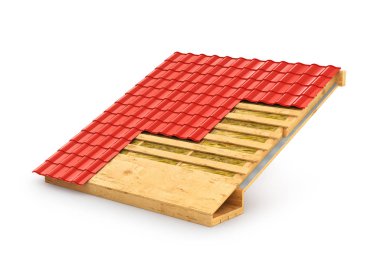  açısından çatı. Gösteri çatı izolasyonu. 3D illustrati