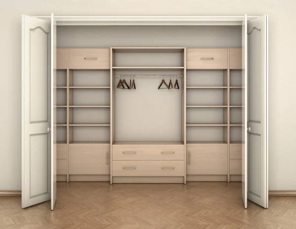 Empty room interior and big white empty closet; 3d illustration — Stock Image Empty room interior and big white empty closet; 3d illustration Royalty Free Stock Images