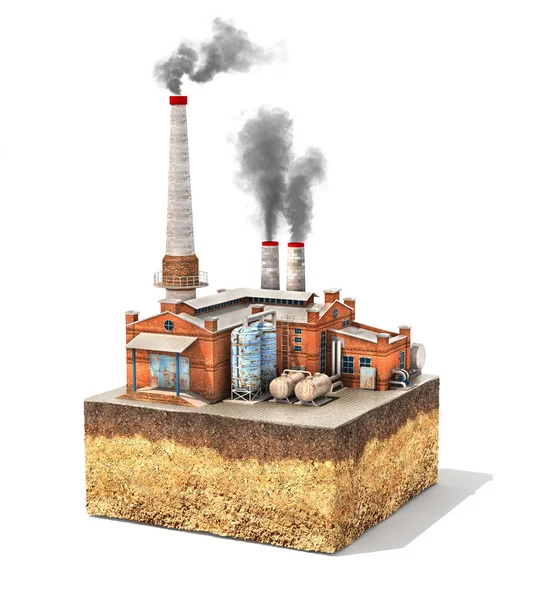 Kirliliği kavramı. Kesiti zemin üzerinde duran fabrika — Stok fotoğraf